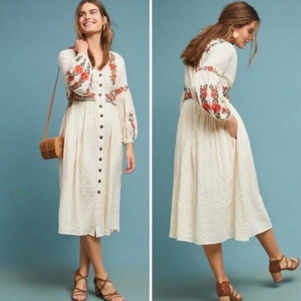 Anthropologie Maeve Embroidered Gracie Dress, 6